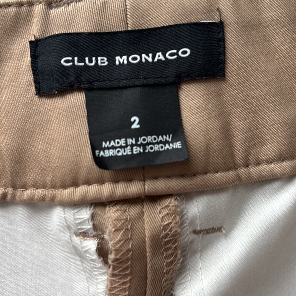 Club Monaco 100% Cotton Cuffed Chino Pants Tan High Rise Minimalist Size 2 - Picture 3 of 10